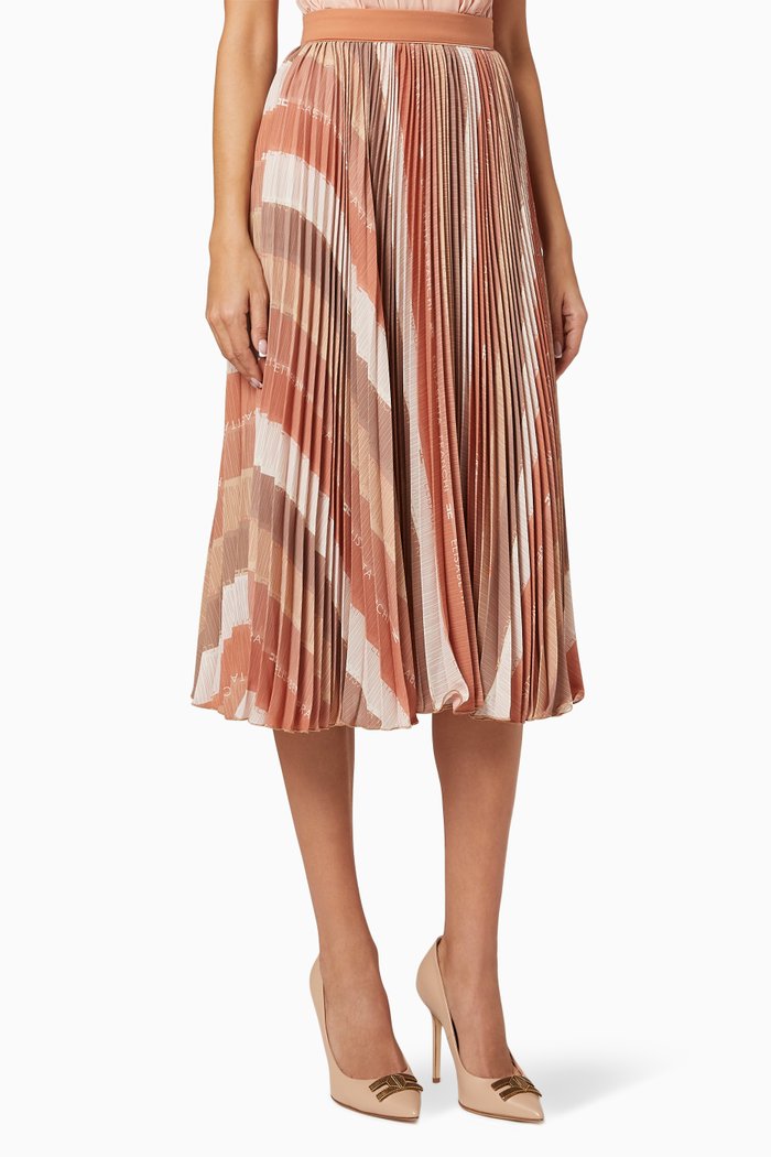 

Logo Striped Pleated Midi Skirt, Rose gold
