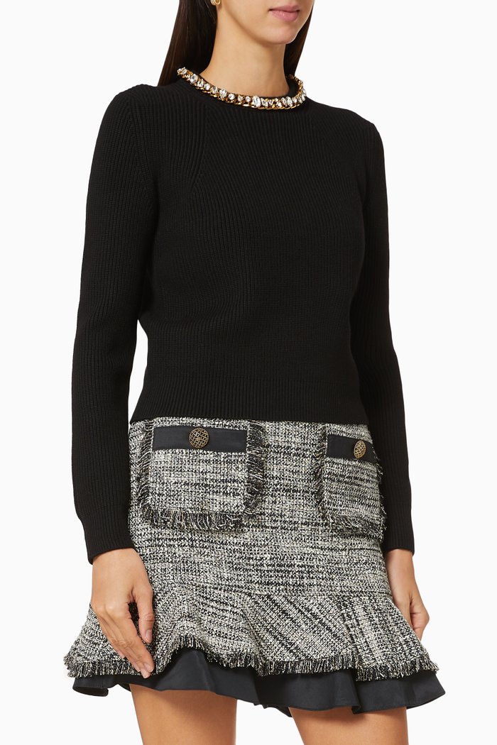 

Rhinestone Chain Appliqué Knit Jumper, Black