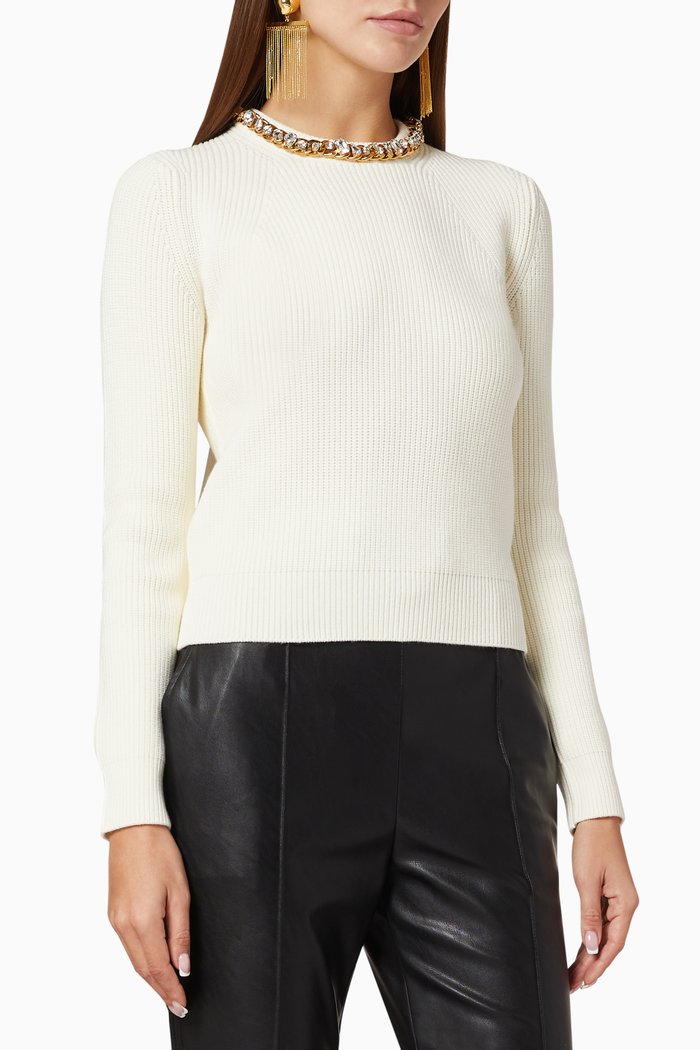 

Rhinestone Chain Appliqué Knit Jumper, White