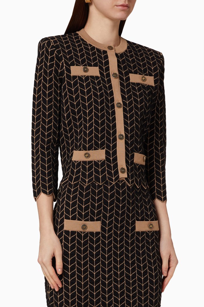 

Chevron Motif Knit Cardigan, Black
