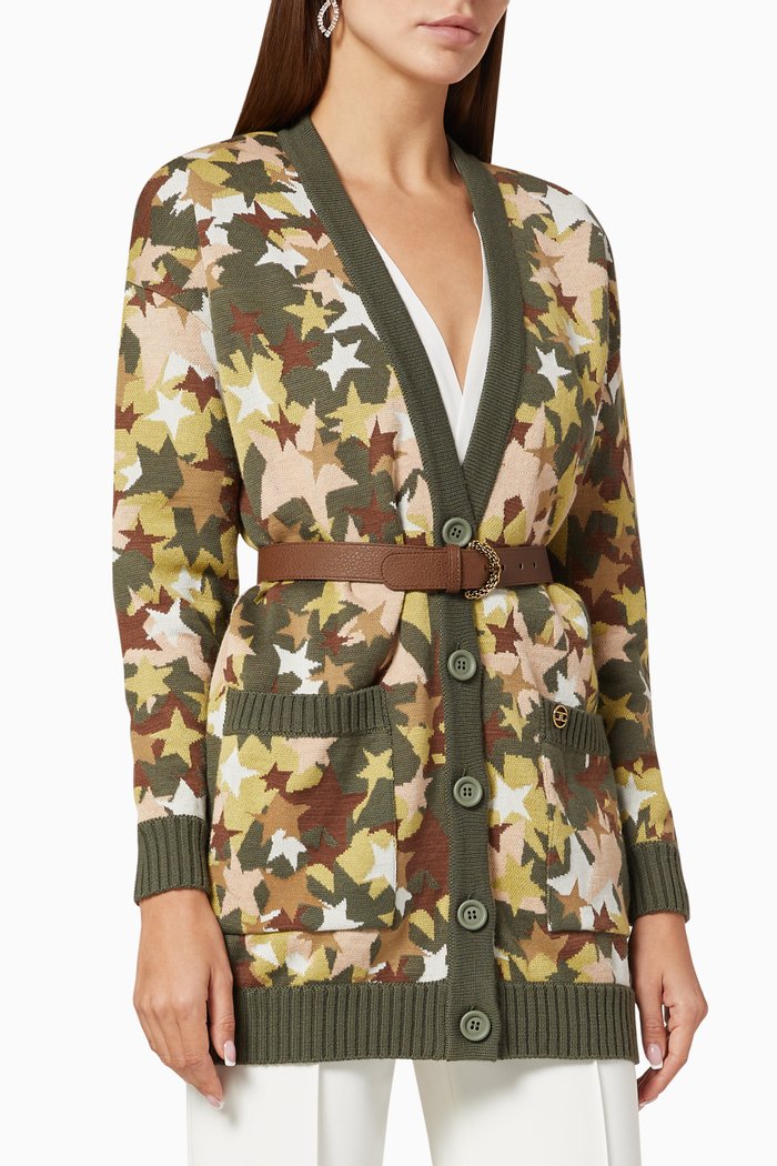 

Belted Stars Knit Cardigan, Green