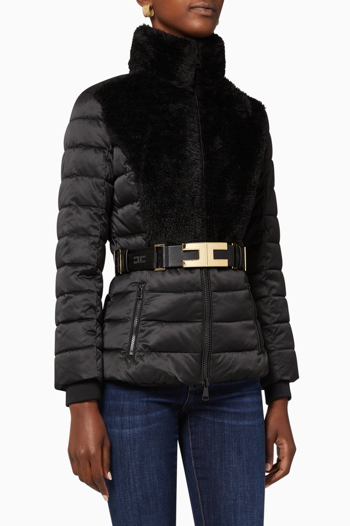 

Belted Quilted Nylon Jacket, Black