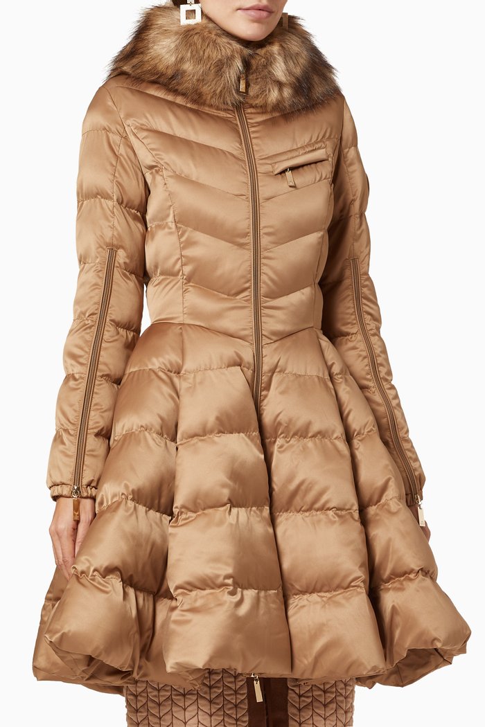 

Quilted Nylon Flared Jacket, Brown