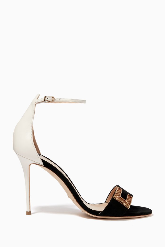Strap Sandals in Suede & Leather, Black