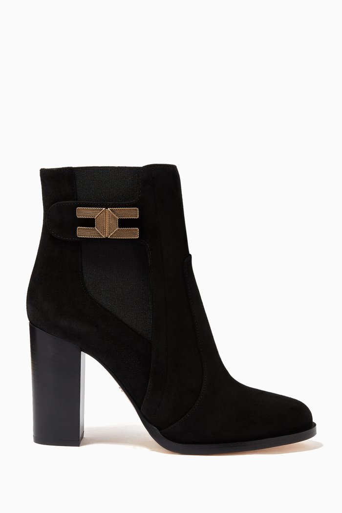 

Logo Detail Booties in Suede, Black