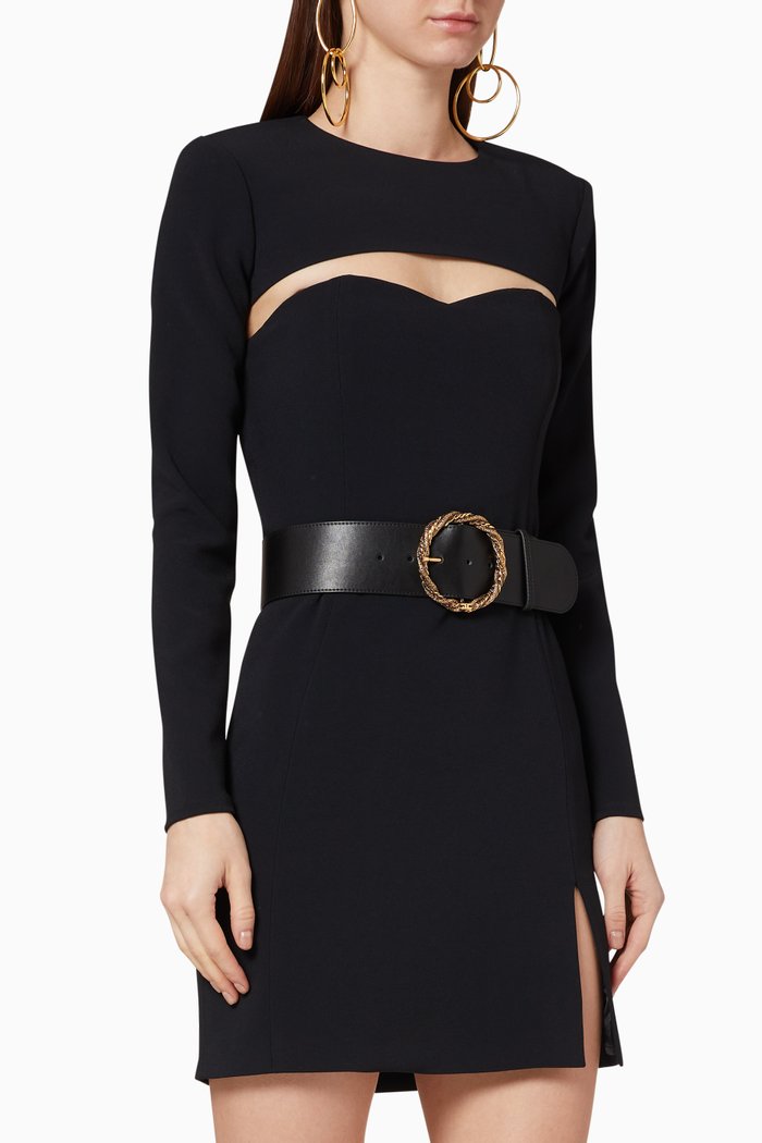 

Belted Crêpe Mini Dress, Black