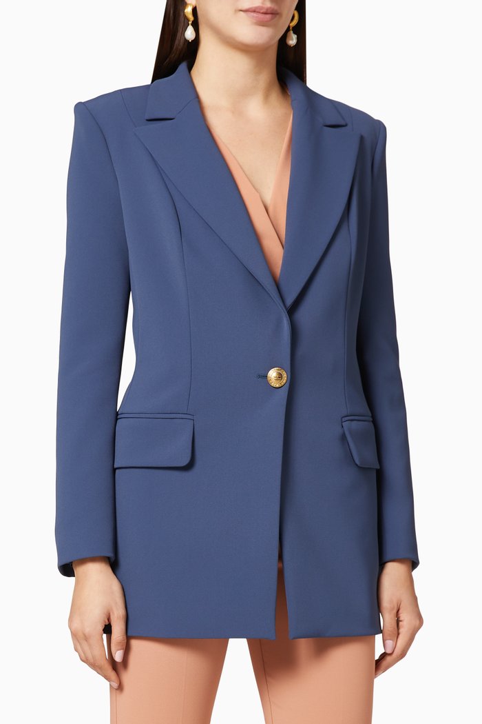 

Long Crêpe Fitted Jacket, Blue