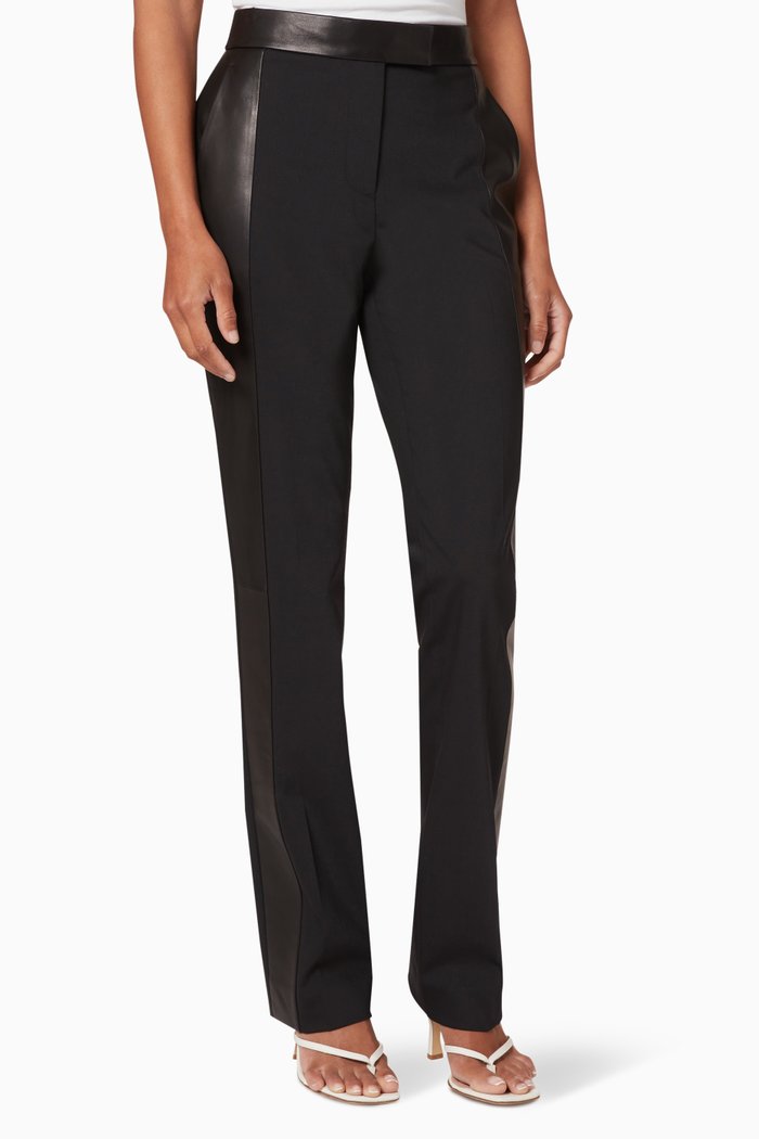 Leather Combo Pants, Black