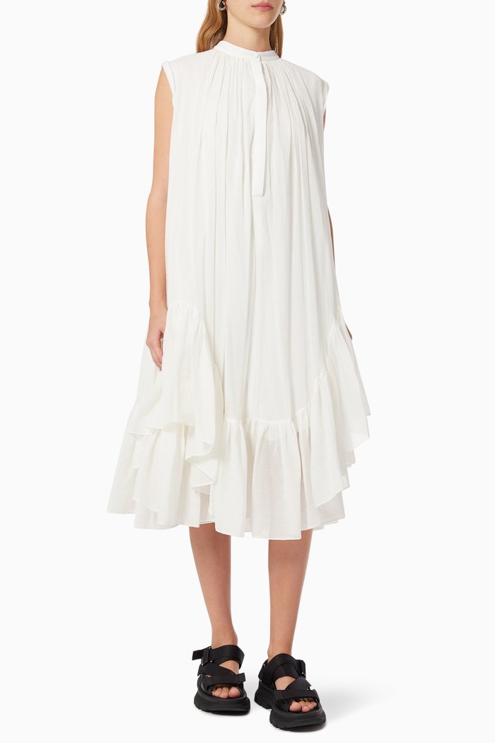 

Ruffle-hem Dress in Cotton & Silk, White