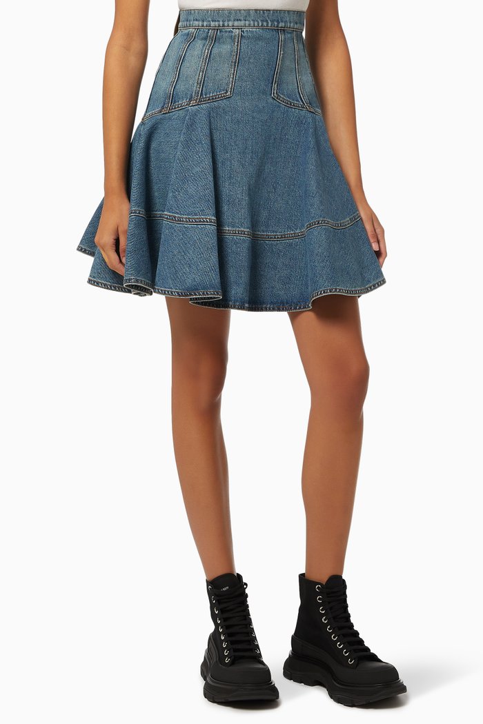 

Kickback Mini Skirt in Denim, Blue