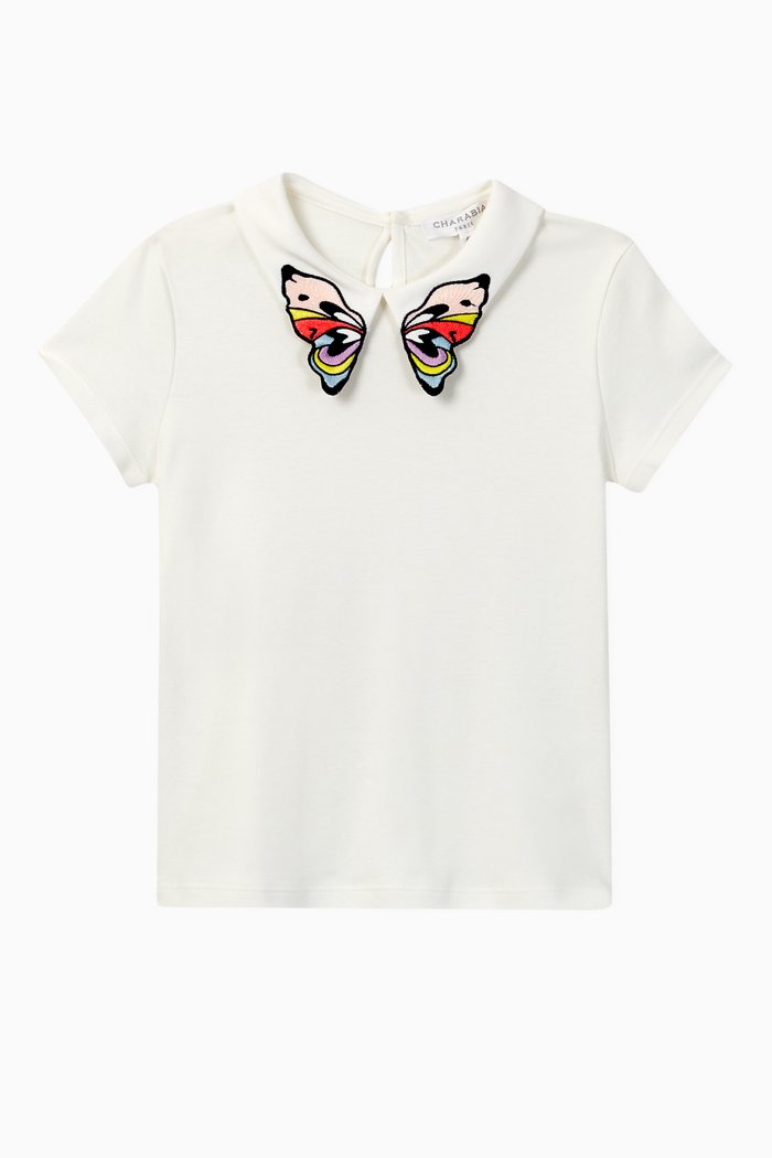 

Butterflies Embroidered Collar Top, Neutral