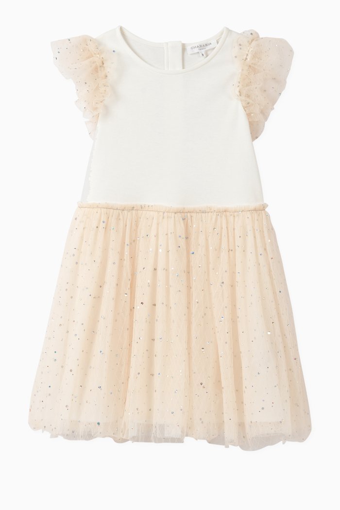 

Frill Dress in Sequin Mesh, Neutral