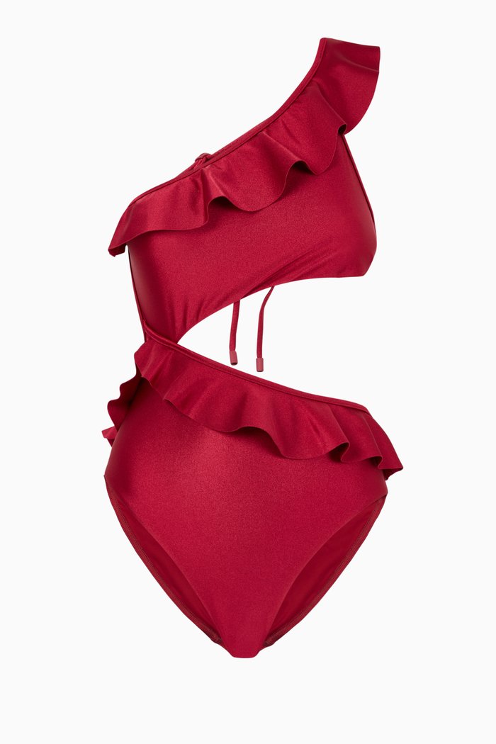 

Poppy Cut Out Frill One-Piece Swimsuit, Red