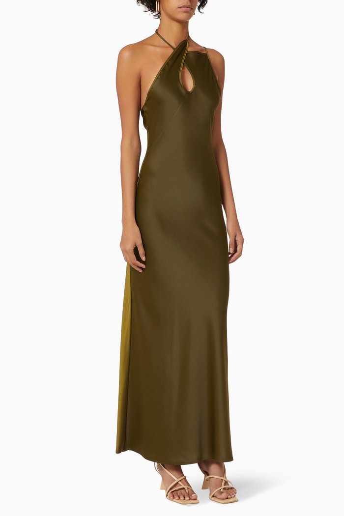 

Mercy Slip Dress in Satin, Green