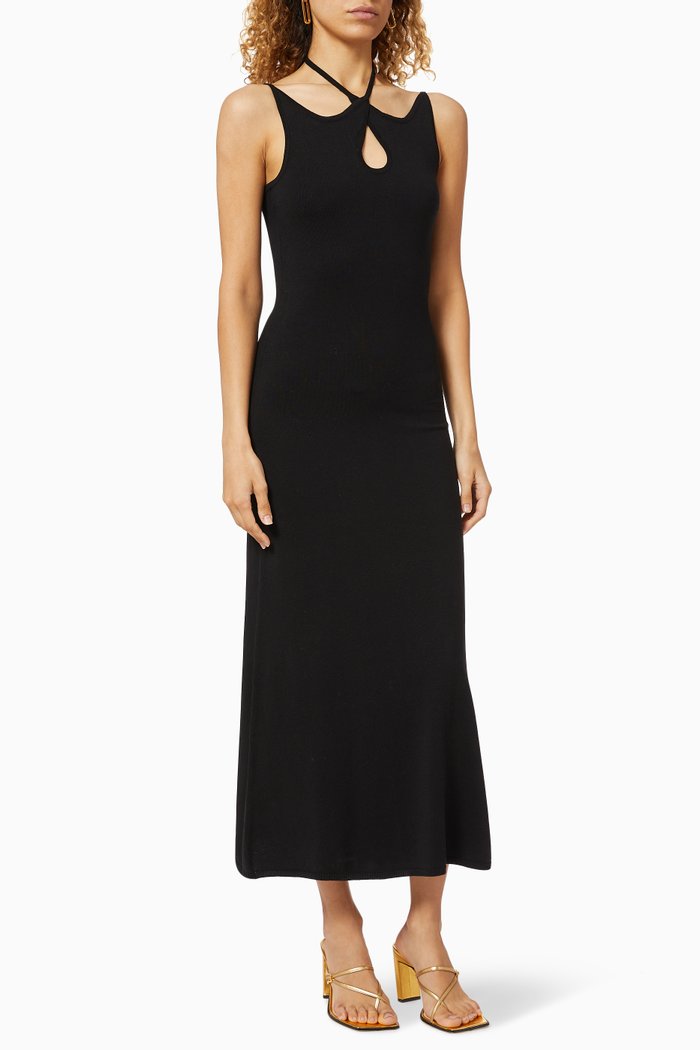 

Cross Over Knitted Dress in Silk, Black