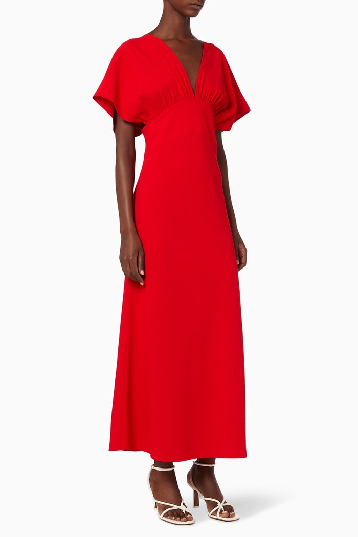 

Gathered Crepe Dress, Red