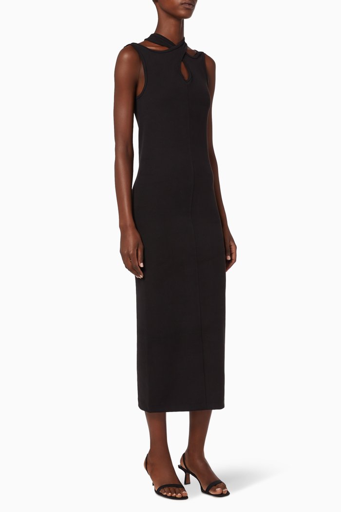 Crossover Stretch Dress, Black