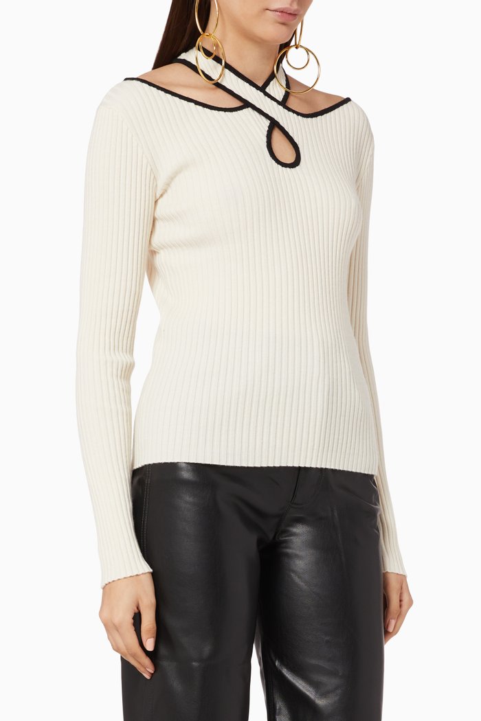 

Crossover Ribbed Sweater, Neutral