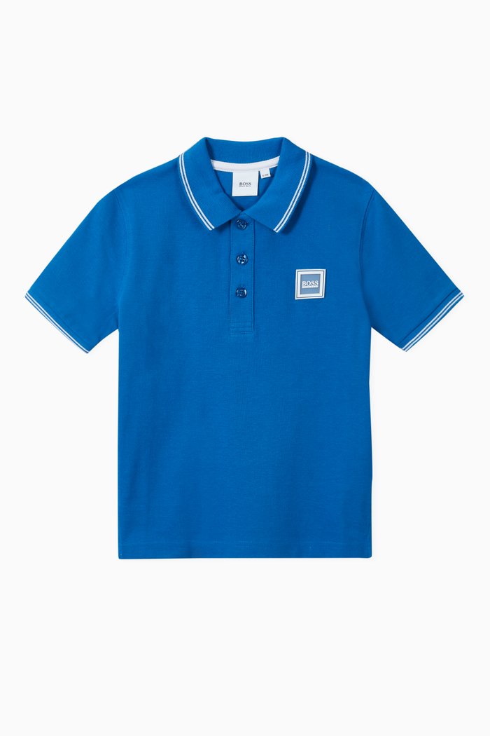 

Logo Patch Polo Shirt in Cotton Piqué, Blue