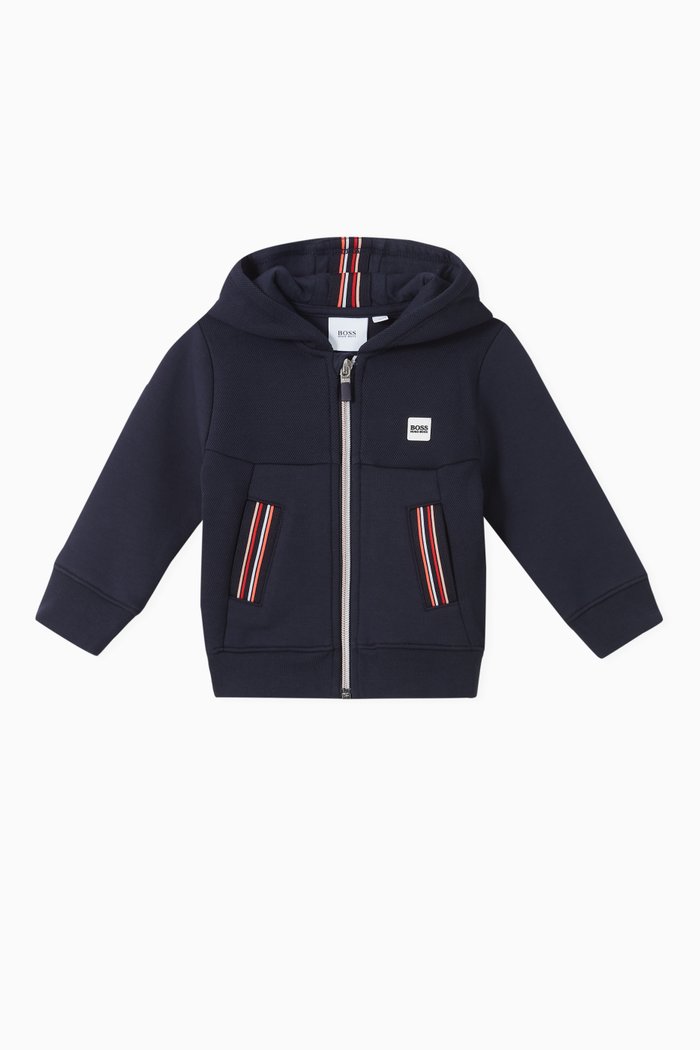 

Logo Stripe Hoodie in Cotton Jersey, Blue