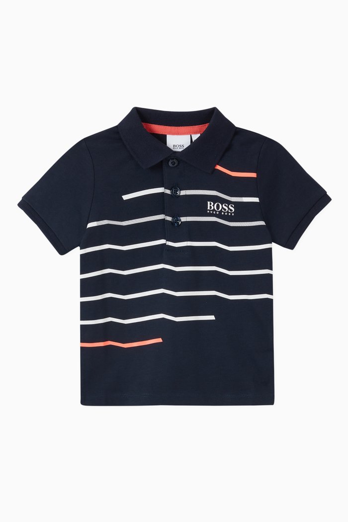 

Stripe Polo T-shirt in Cotton, Blue