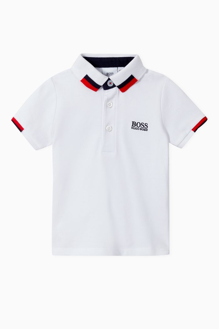 

Logo Stripe Polo Shirt in Cotton Piqué, White