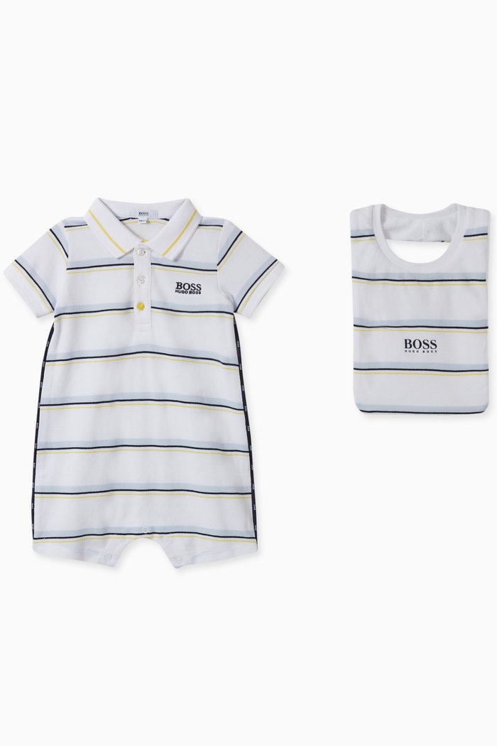 

Striped Romper & Bib Set, White