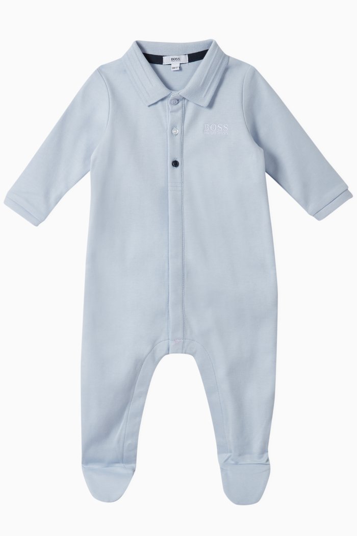 

Embroidered Logo Cotton Romper, Blue