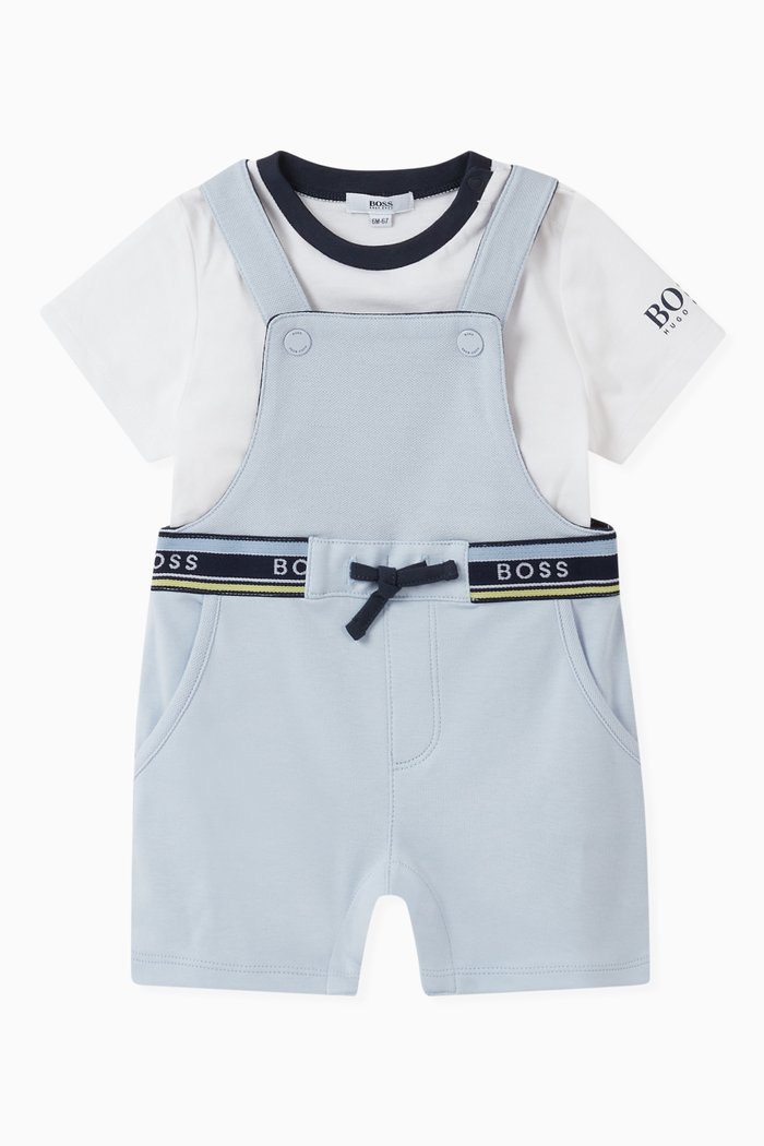 

T-Shirt & Dungarees in Stretch Cotton, Blue