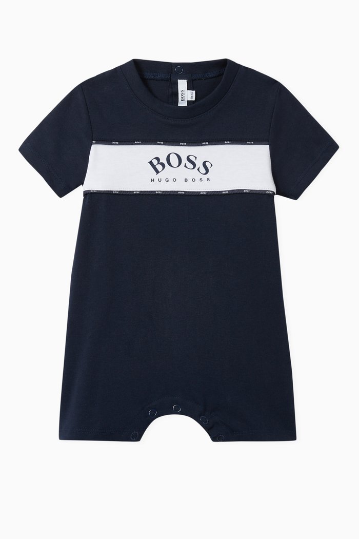 Contrasting Logo Romper, Blue