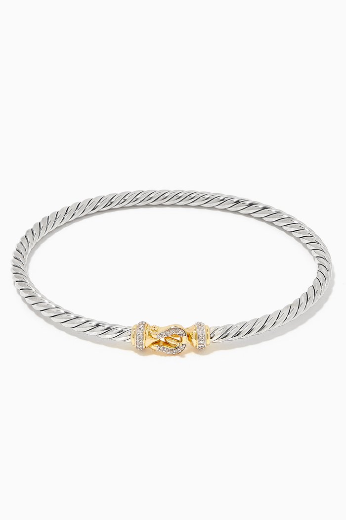Cable Buckle Collection® Diamond Bracelet with 18kt Yellow Gold, 3mm, Silver