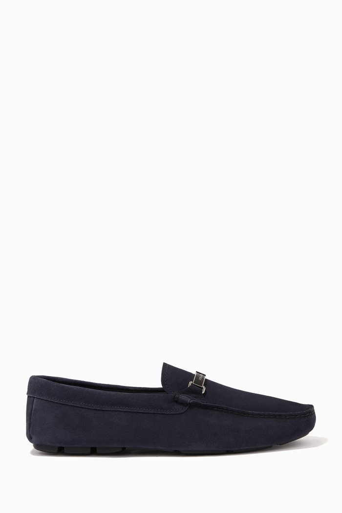 

Logo Band Loafers in Suede Leather, Blue