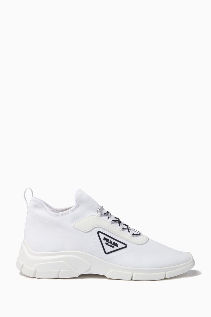 

Triangle Logo Sneakers in Knit Fabric, White