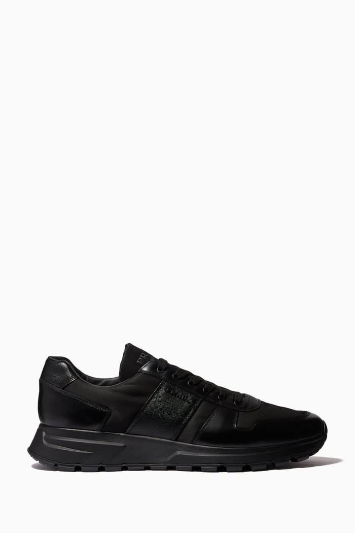 

PRAX 01 Sneakers in Calfskin Leather & Re-Nylon Gabardine, Black