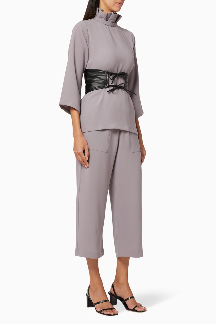

Ruffled High-Neck Top & Pant Set, Grey