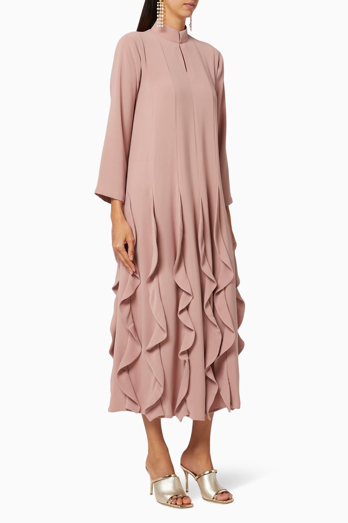 

Frilled Crepe Dress, Pink