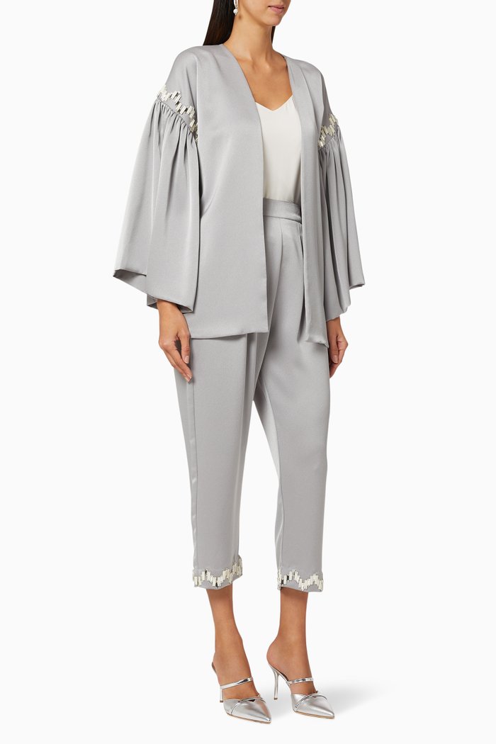 

Beaded Embellishment Jacket & Pants Set, Grey