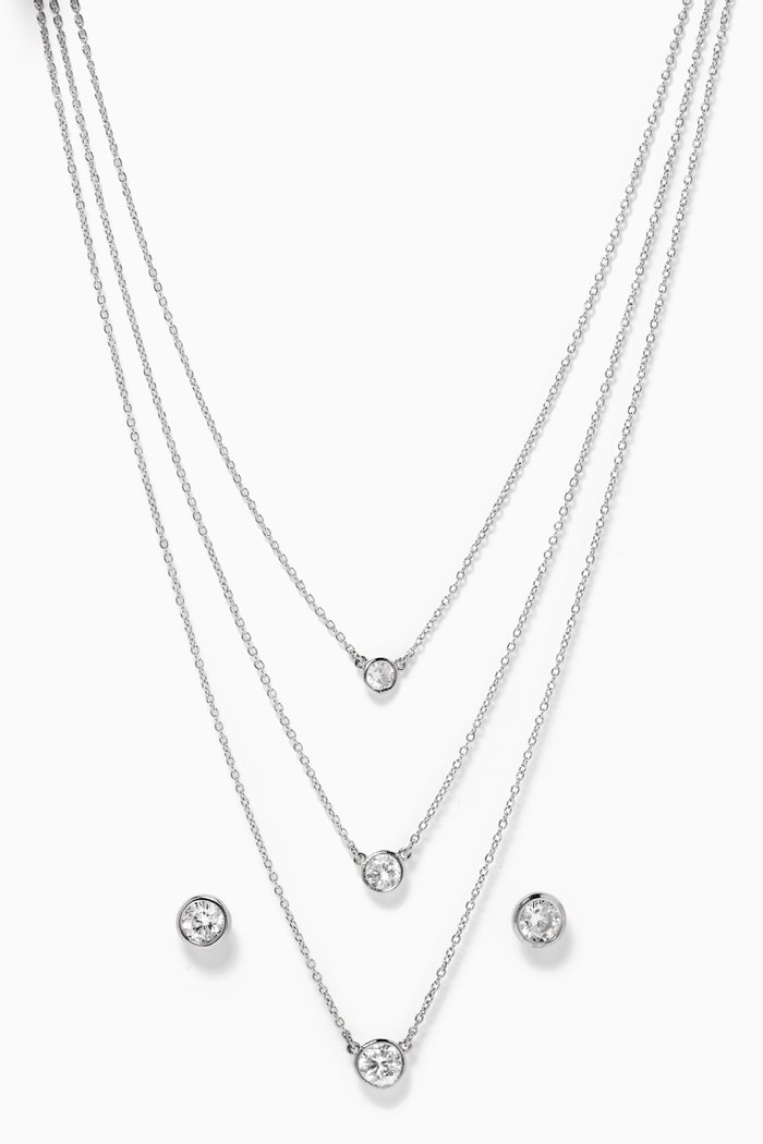 

Layered Necklace & Earring Set, Silver