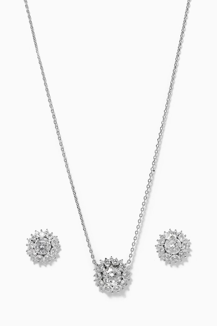 

Halo Earrings & Necklace Set, Silver