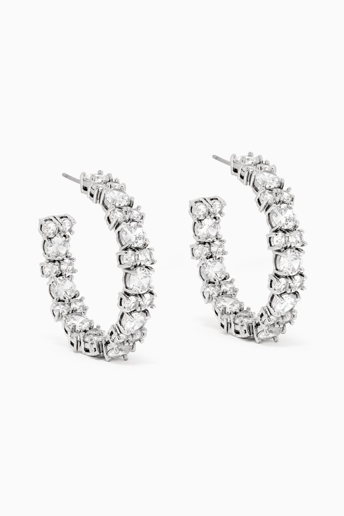 Round Cluster Hoop Earrings, Silver