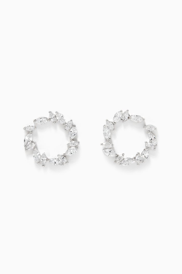 

Marquis Cluster Circle Earrings, Silver