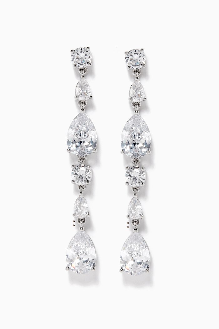 Pear & Round Linear Earrings, Silver