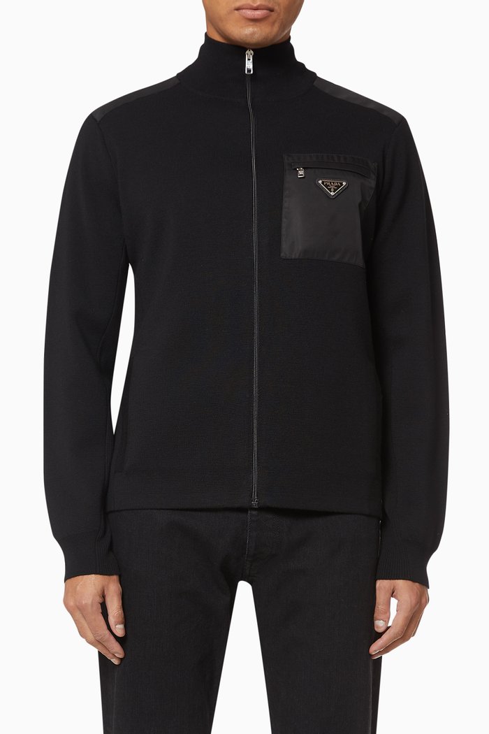 

Re-Nylon Gabardine & Wool Knit Cardigan, Black