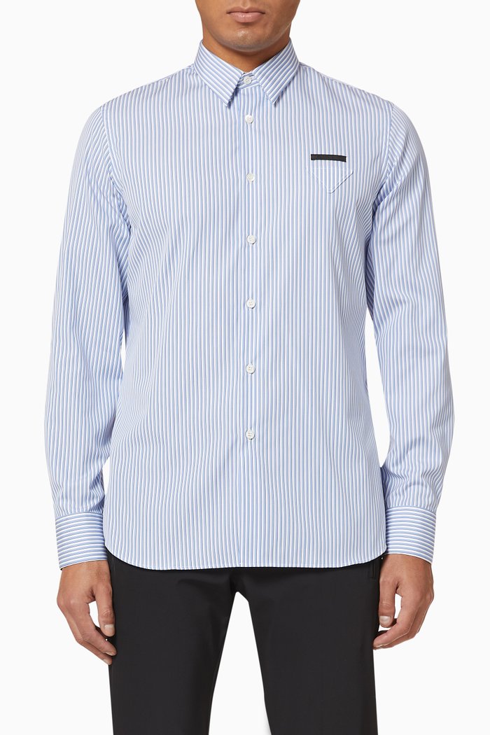

Striped Cotton Poplin Shirt, Blue