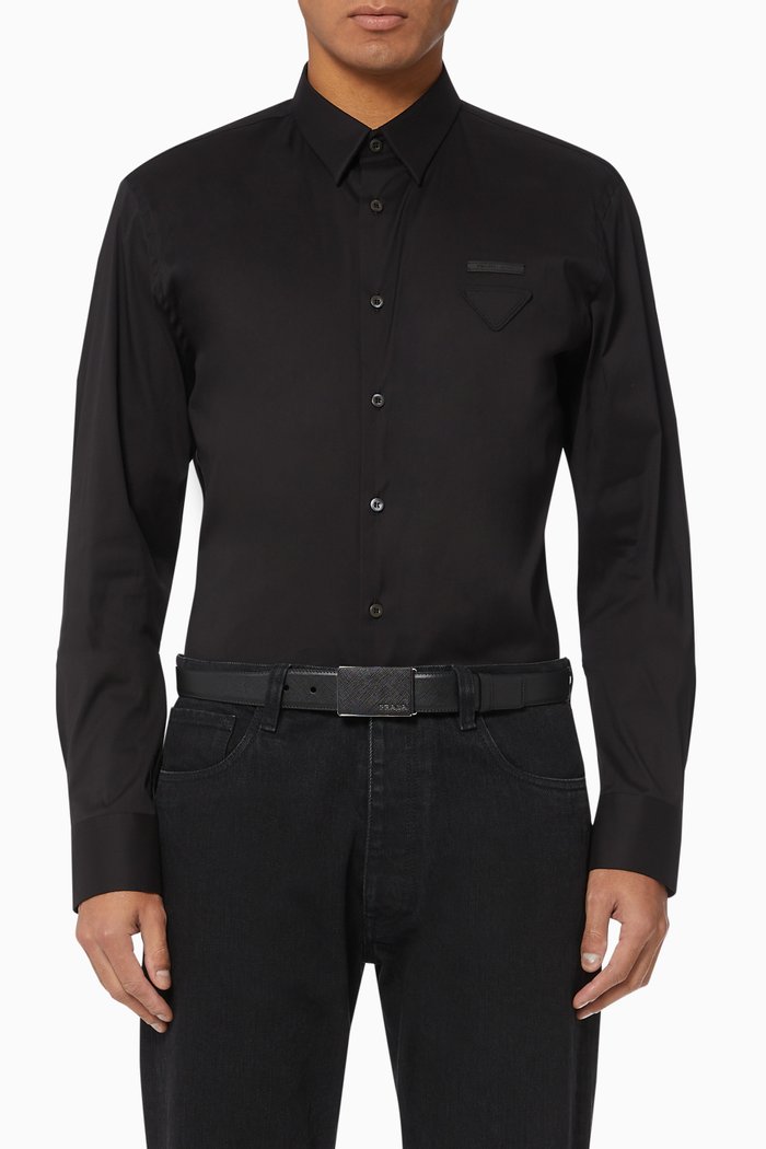 Triangle Logo Cotton Poplin Shirt, Black