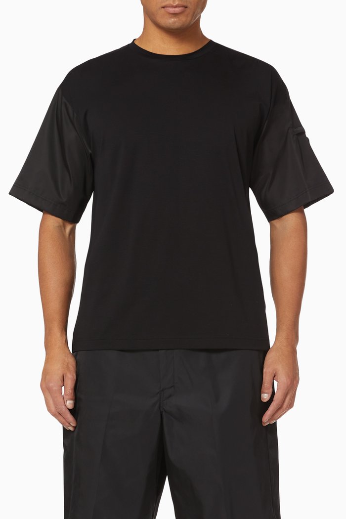 Triangle Logo Nylon Sleeves T-Shirt, Black
