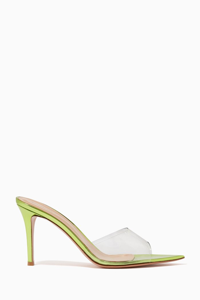 

Elle 85 Mules in Metallic Leather & PVC, Green