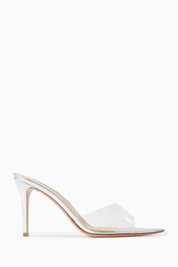 Elle 85 Mules in Metallic Leather & PVC, Silver
