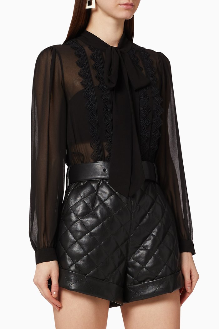 

Faux Leather Lace Trim Playsuit, Black