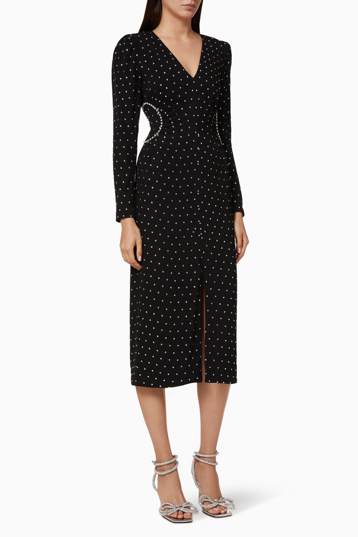 

Diamante V-Neck Midi Dress, Black